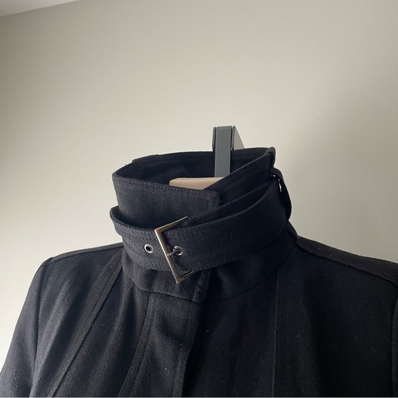 Zara Basic Wool Blend Coat Button Down Long Black Belted Size Small BELT FLAW - Picture 2 of 10
